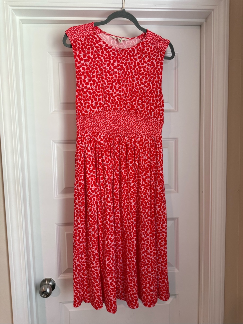 Boden Red and White Printed Midi Dress